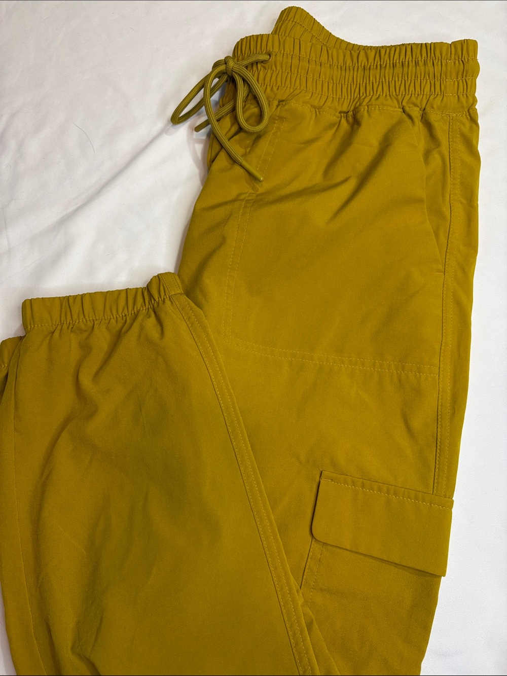 Bright Chartreuse Mustard Yellow Lightweight Cargo Pump Cover Drawstring Pants